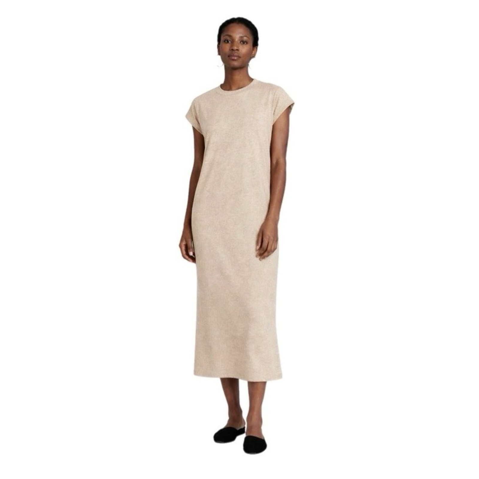 Prologue Beige Heathered Midi TShirt Dress Cap Sleeve Size S