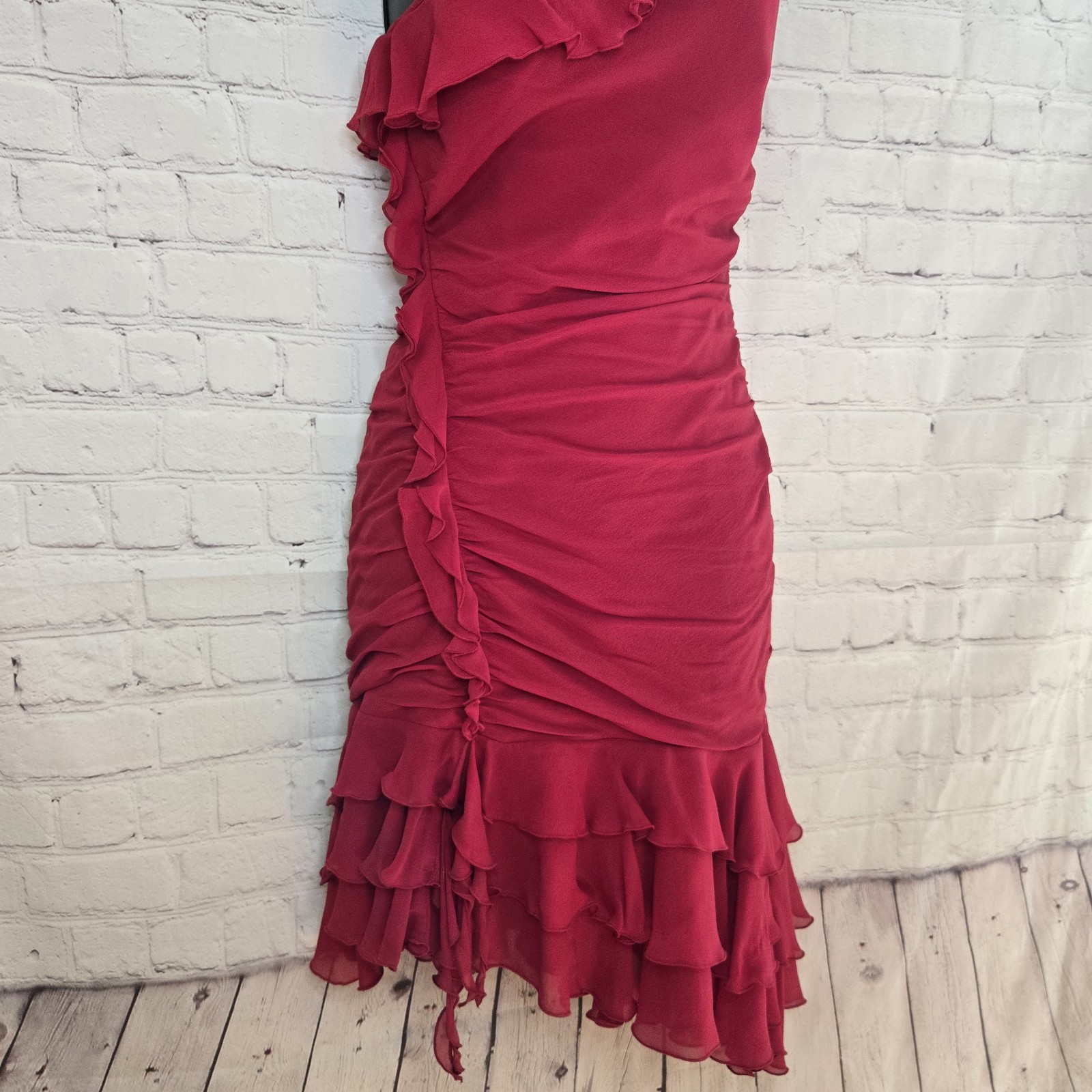 Y2k Express 100% Asymmetrical ruffle hem mini dress one shoulder Fairy Siren
