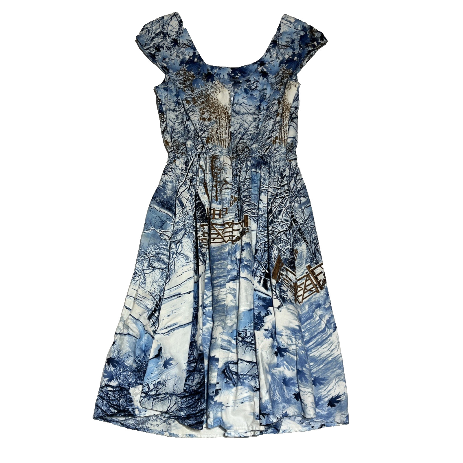 Retrolicious Dress Retro Winter Woods Holiday Print Small Knee Length Cap Sleeve