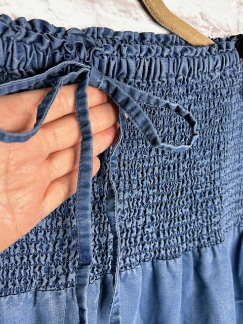 1X/2X/3X/4X New Cotton Medium Wash Blue Denim Smocked Sundress Dress Maxi Skirt