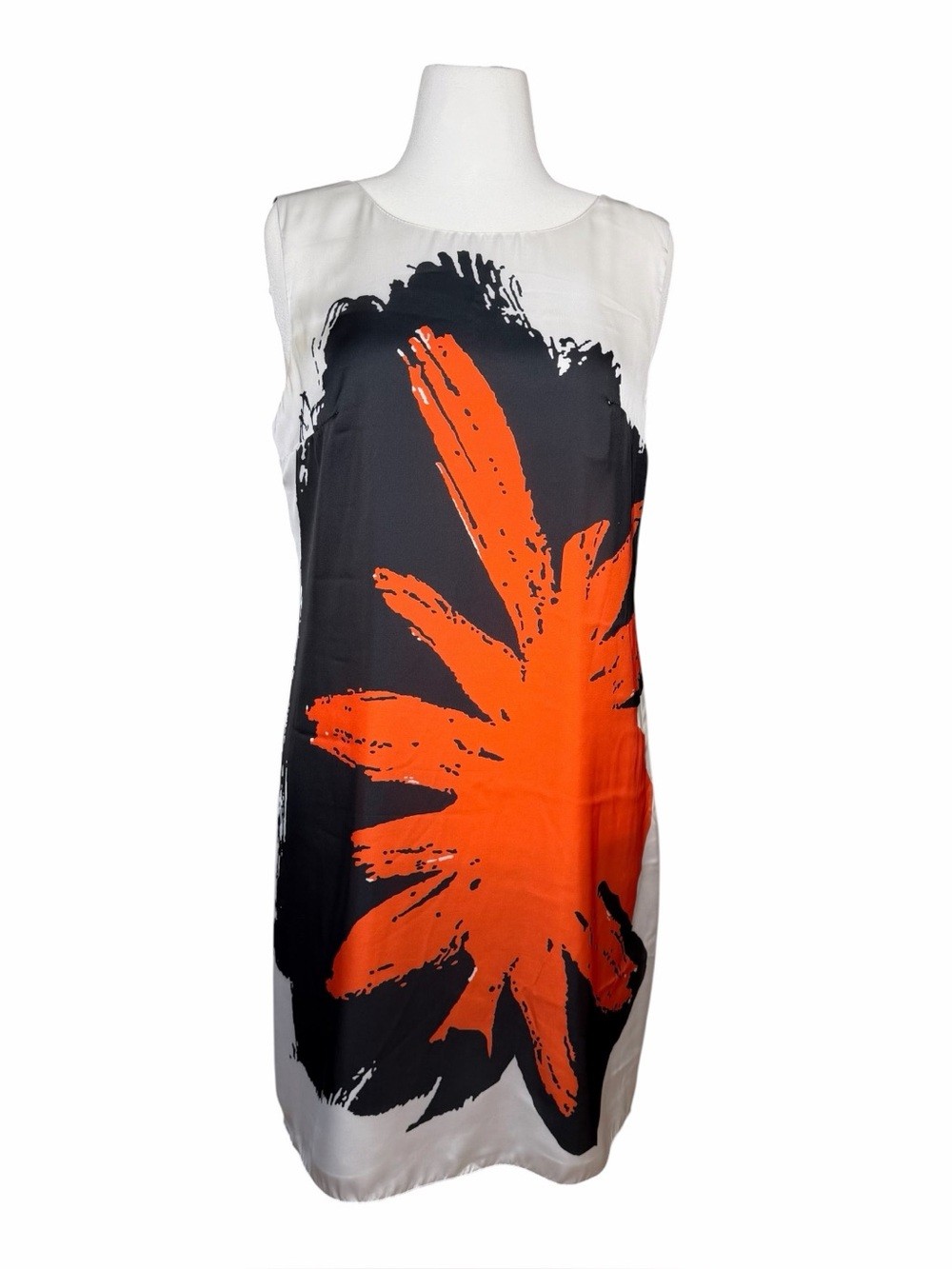Exultation Paris Silk Bold Sleeveless Shift Dress with Black White Orange