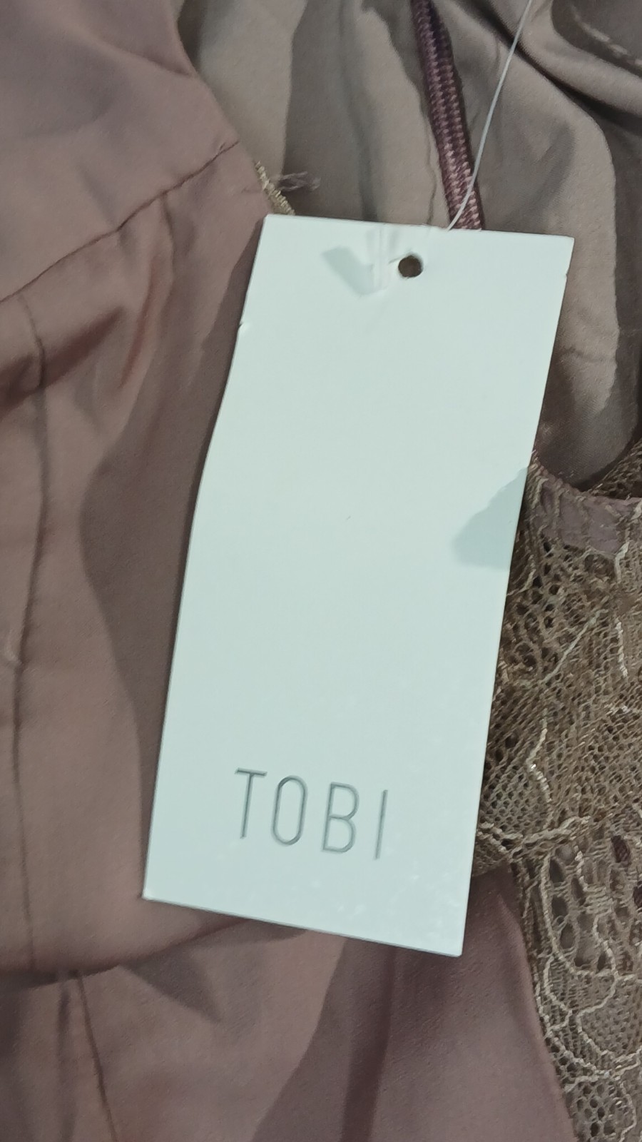 TOBI Lace Panel Bell Sleeve Mini Dress Womens M Mauve Blush Wedding Guest NWT