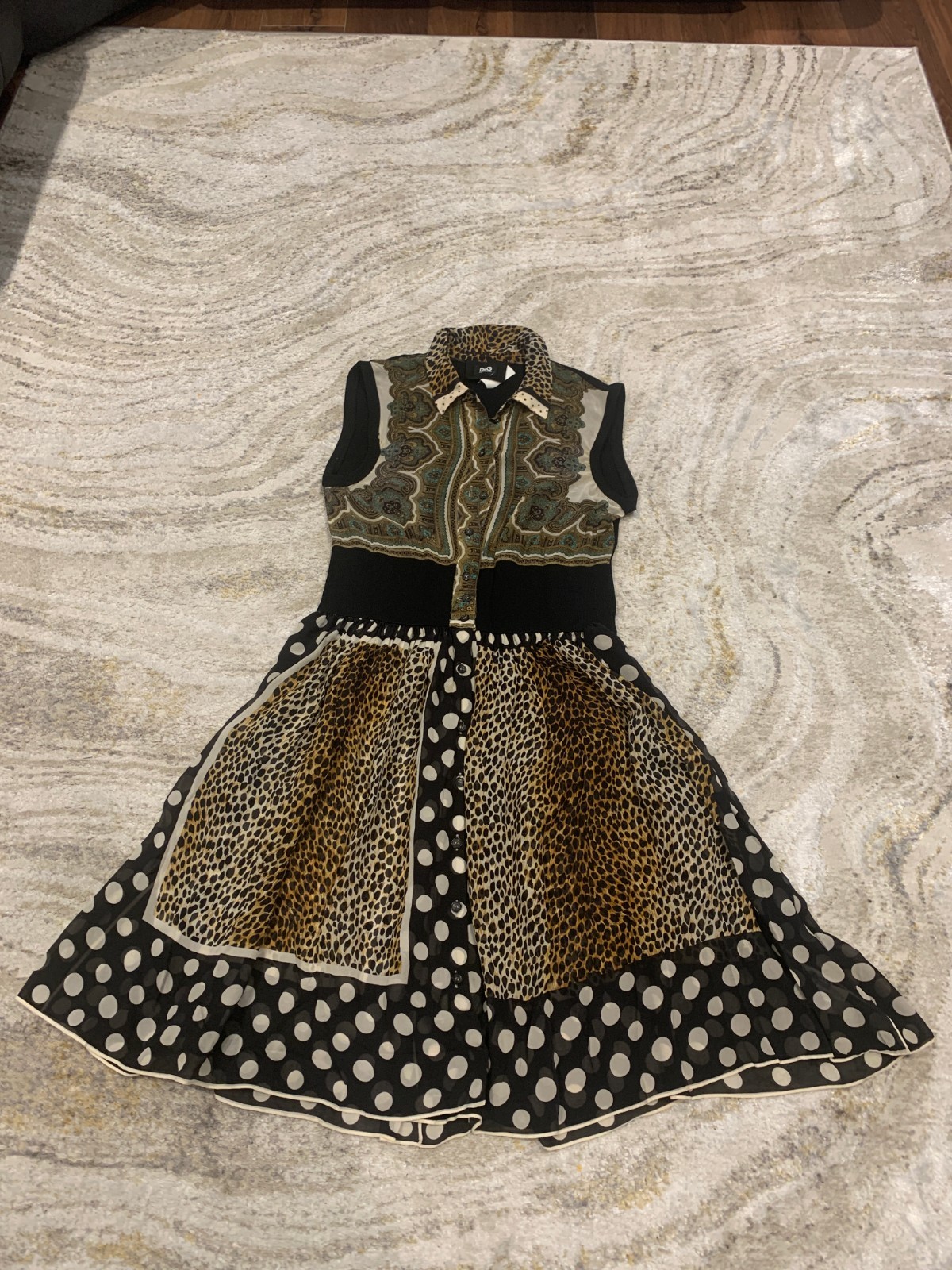 Dolce and Gabbana D&G Multi Pattern Scarf Silk Runway Dress IT44 UK10 US6 EU36