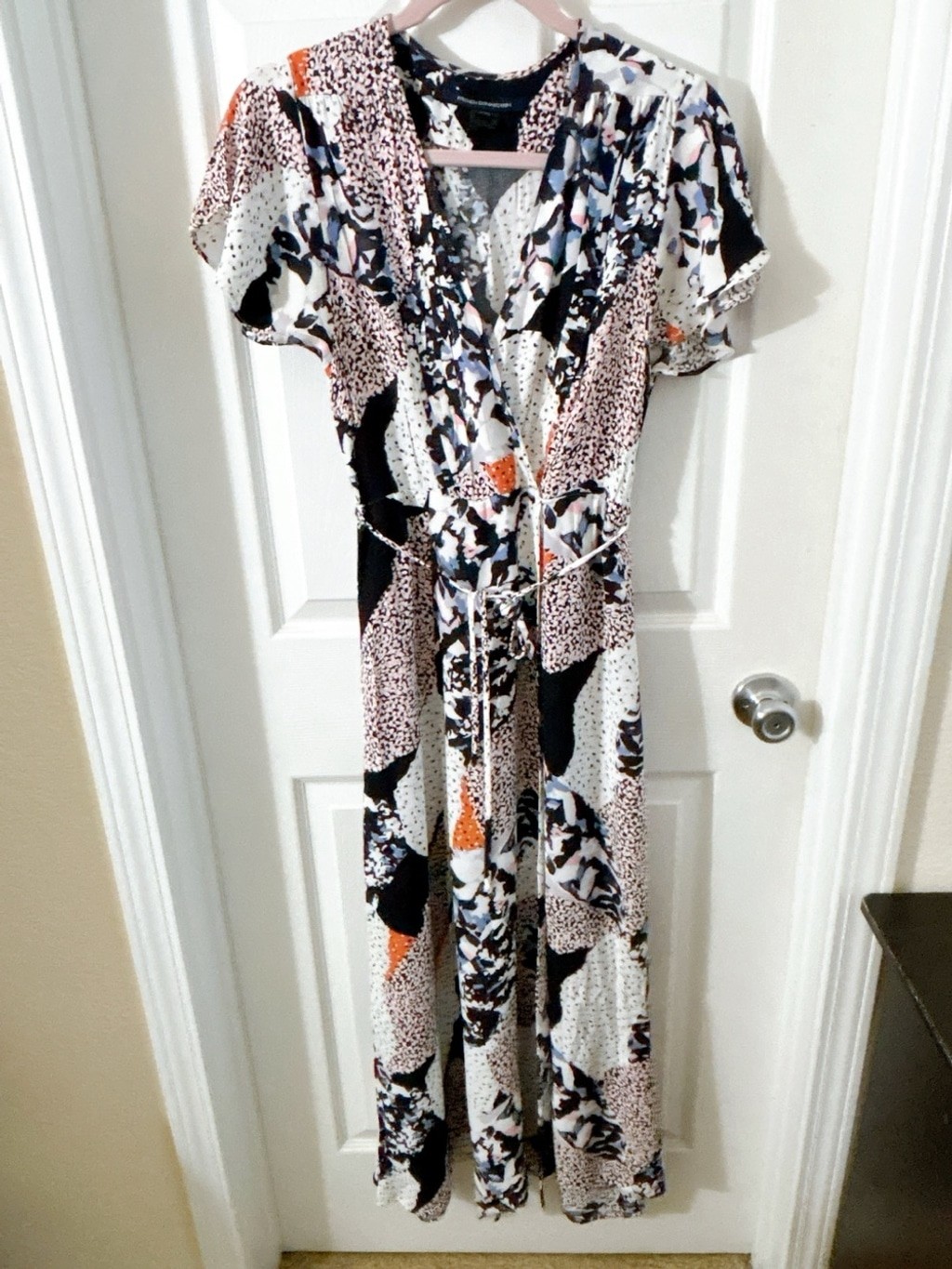 French Connection Asha Draped Abstract Print Faux Wrap Maxi Boho Resort Dress