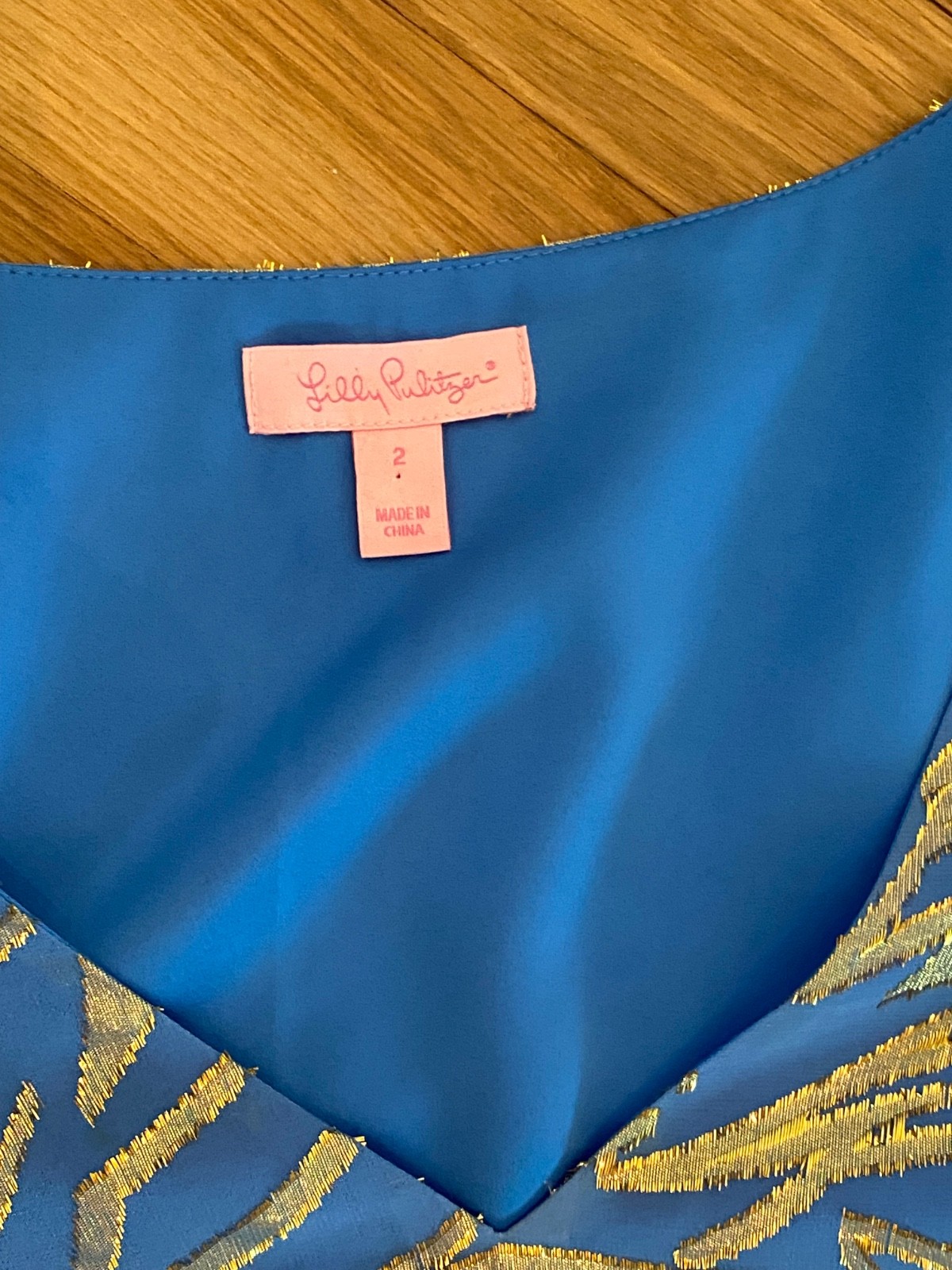 Lilly Pulitzer Siza Two Blue and Gold Thread Miri Silk Long Sleeve Mini Dress