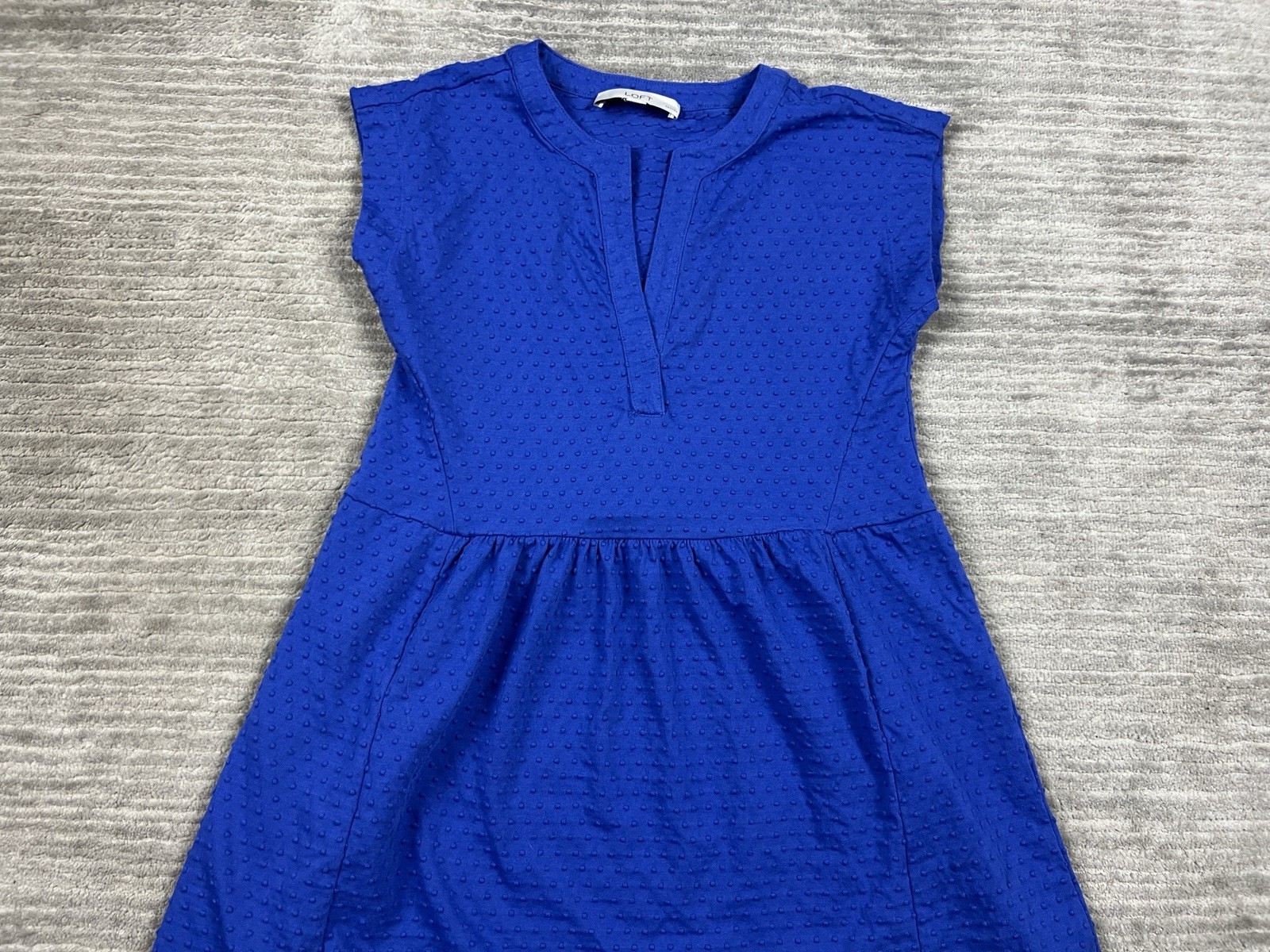 Loft Dress Womens XSP Blue V-Neck Mini Cotton Blend Textured Casual