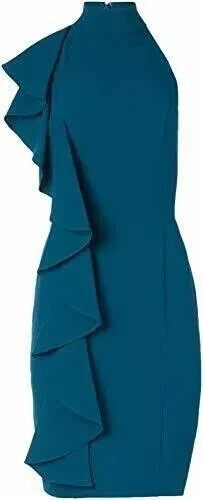 Eliza J Bodycon Shift Style Blue Halter Sleeveless Dress w/ Ruffle Detail Sz:10