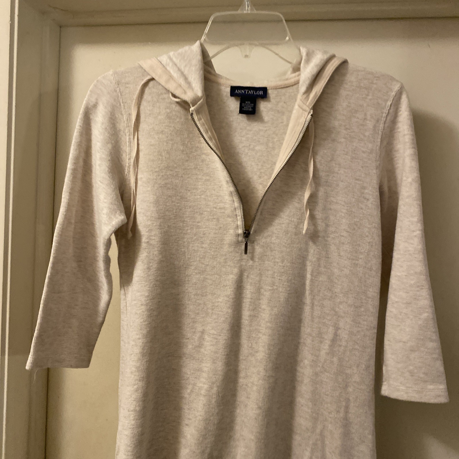 Ann Taylor Hooded Long Beige Pull Over Dress With Side Slit, XS
