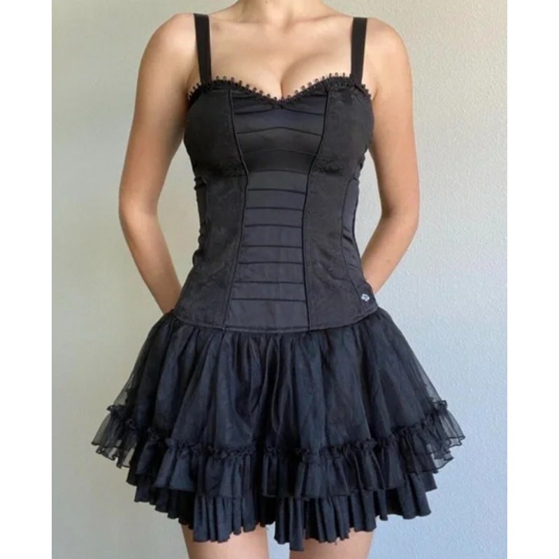 TRIPP NYC Daang Goodman Corset Tutu Pleated Gothic Black Dress Sz L