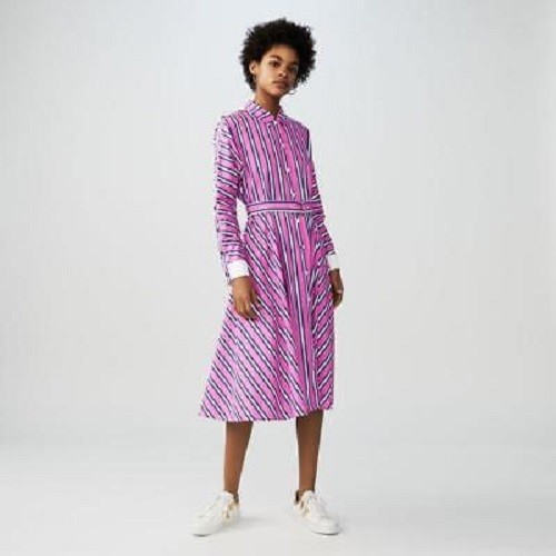 MAJE Pink Purple White Stripe Cocktail Midi Button-Down Shirt-Dress 3 = M 8/10
