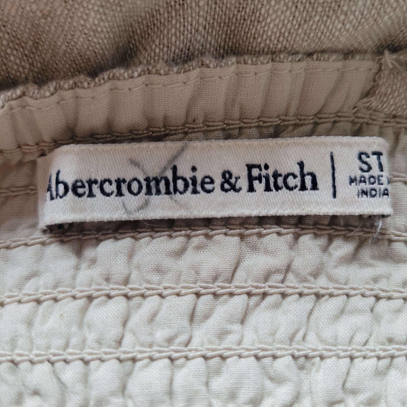 ABERCROMBIE & FITCH Oatmeal Mini Sundress Size S *Tall Ruched Sleeveless Linen