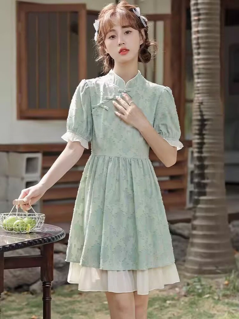 Sweet Womens Girls A-Line Qipao Dress Cheongsam Party Cute Retro Short Dress