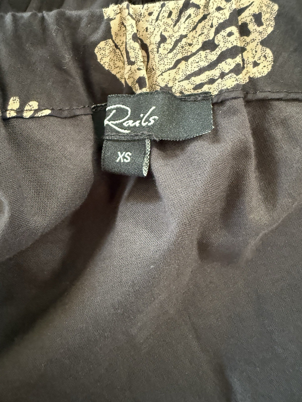 Rails Selani Beach Shells Black Tan One Shoulder Pockets Tropical Cool Sz XS