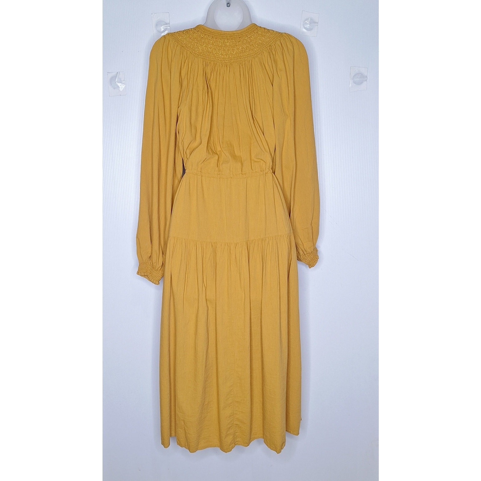 Old Navy Cinch Waist Prairie Dress Celandin M Cotton Blend Mustard Boho Peasant