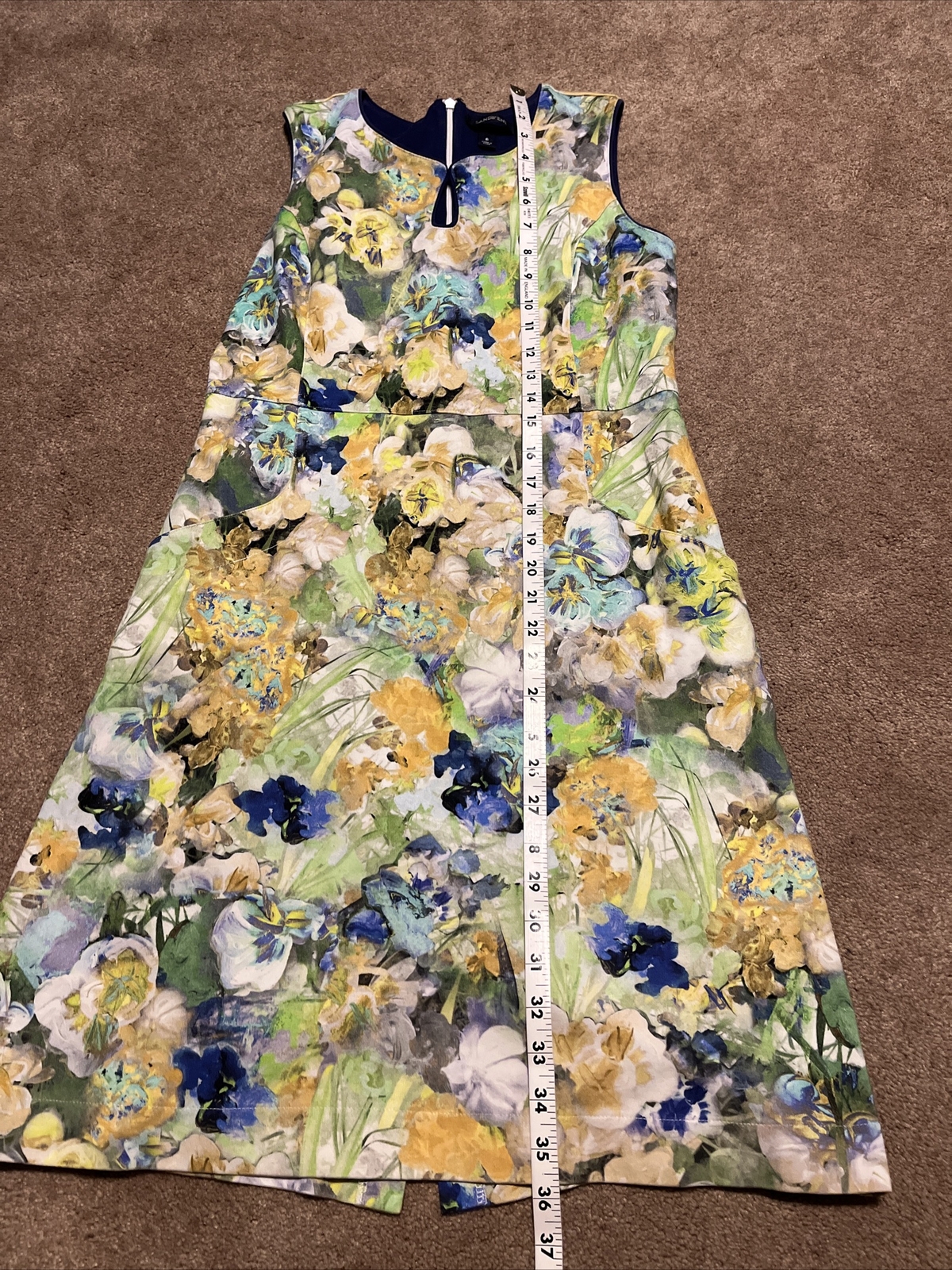 Womens Lands End Blue Yellow Green Floral Sheath Dress Size 6 Sleeveless