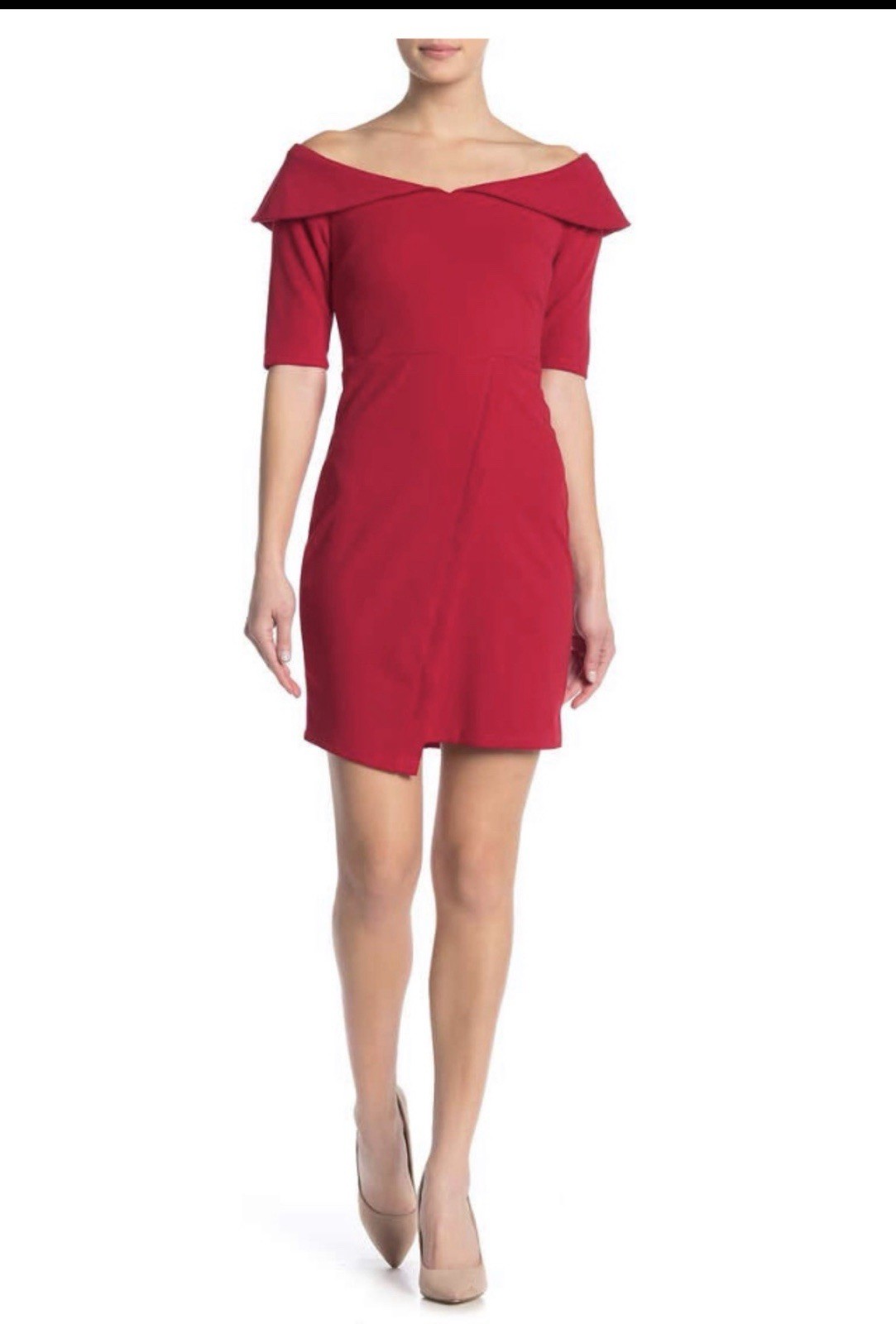 NWT Vanity Room off-the-shoulder mini dress with half sleeves and asymmetrical