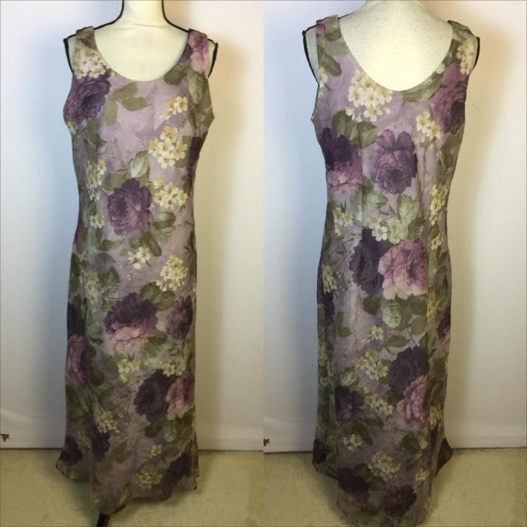 K Studio Midi A-line Dress Sz 14 Woman Purple Floral Cottage Romantic Sleeveless