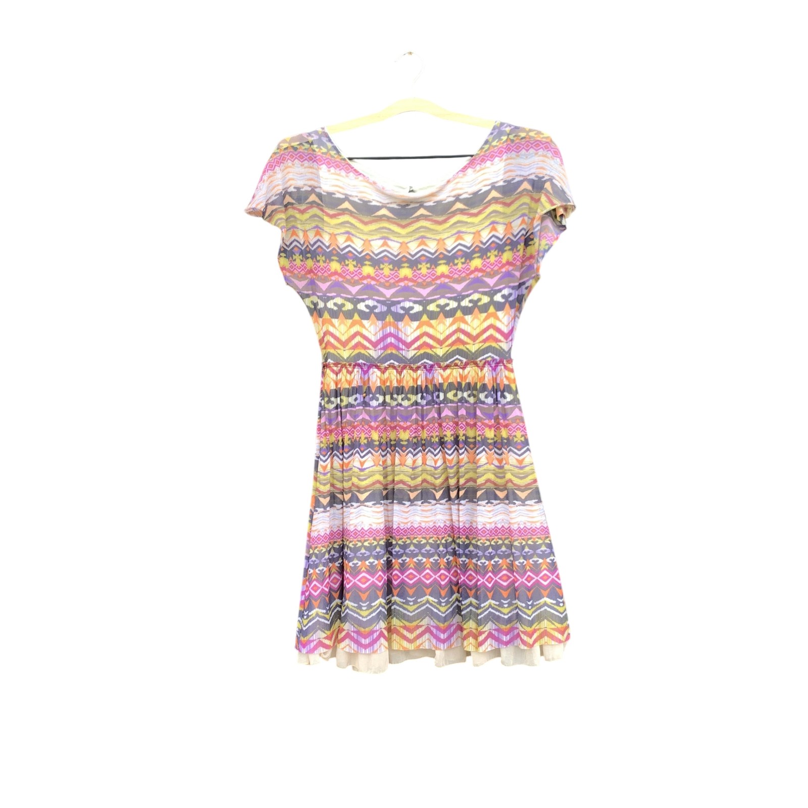Weston Wear Dress Womens XS Multicolor Chevron Fit & Flare Lined Ruffle Boho