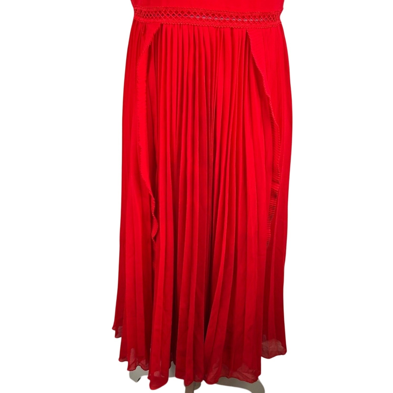 Lulus Red Spaghetti Strap Pleated Ruffle Flowy Event Wedding Maxi Dress Size XL