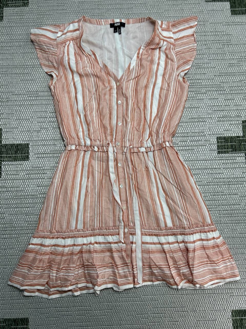 Paige Saralynn Dress Womens XS Multicolor Vertical Striped Rayon Ruffled Hem
