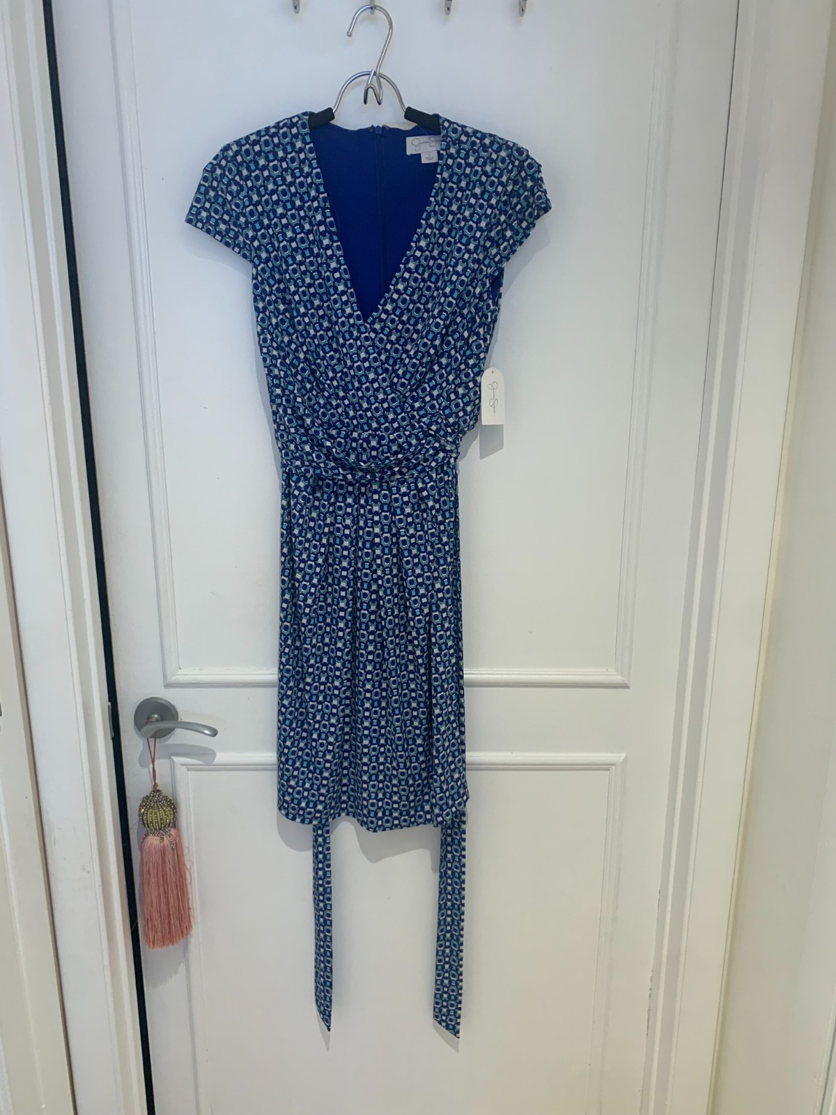 Jessica Simpson Collection Blue/Teal White Chain Link Dress Size 6, New With Tag