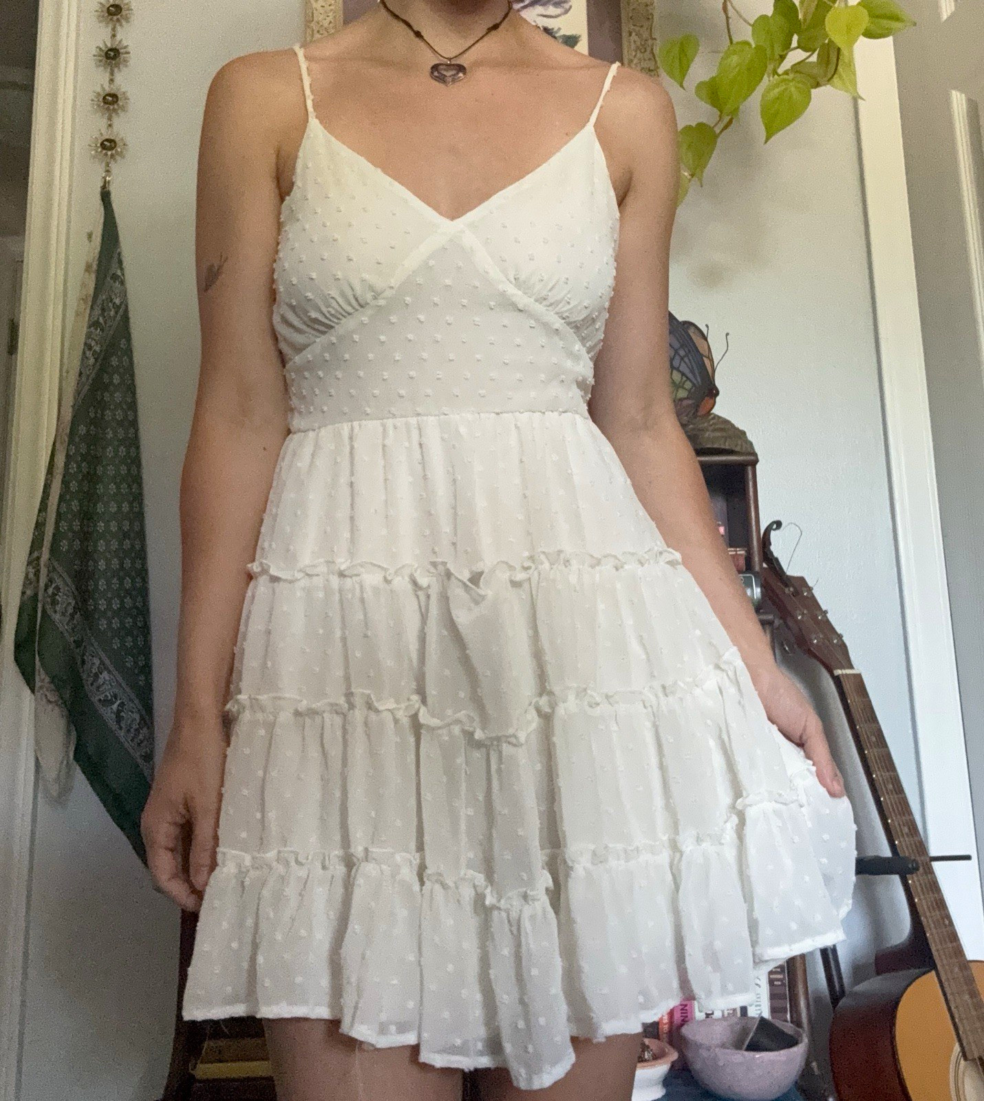 Altar’d State White Chiffon Ruffle Fit & Flare Mini Dress V-Neck M