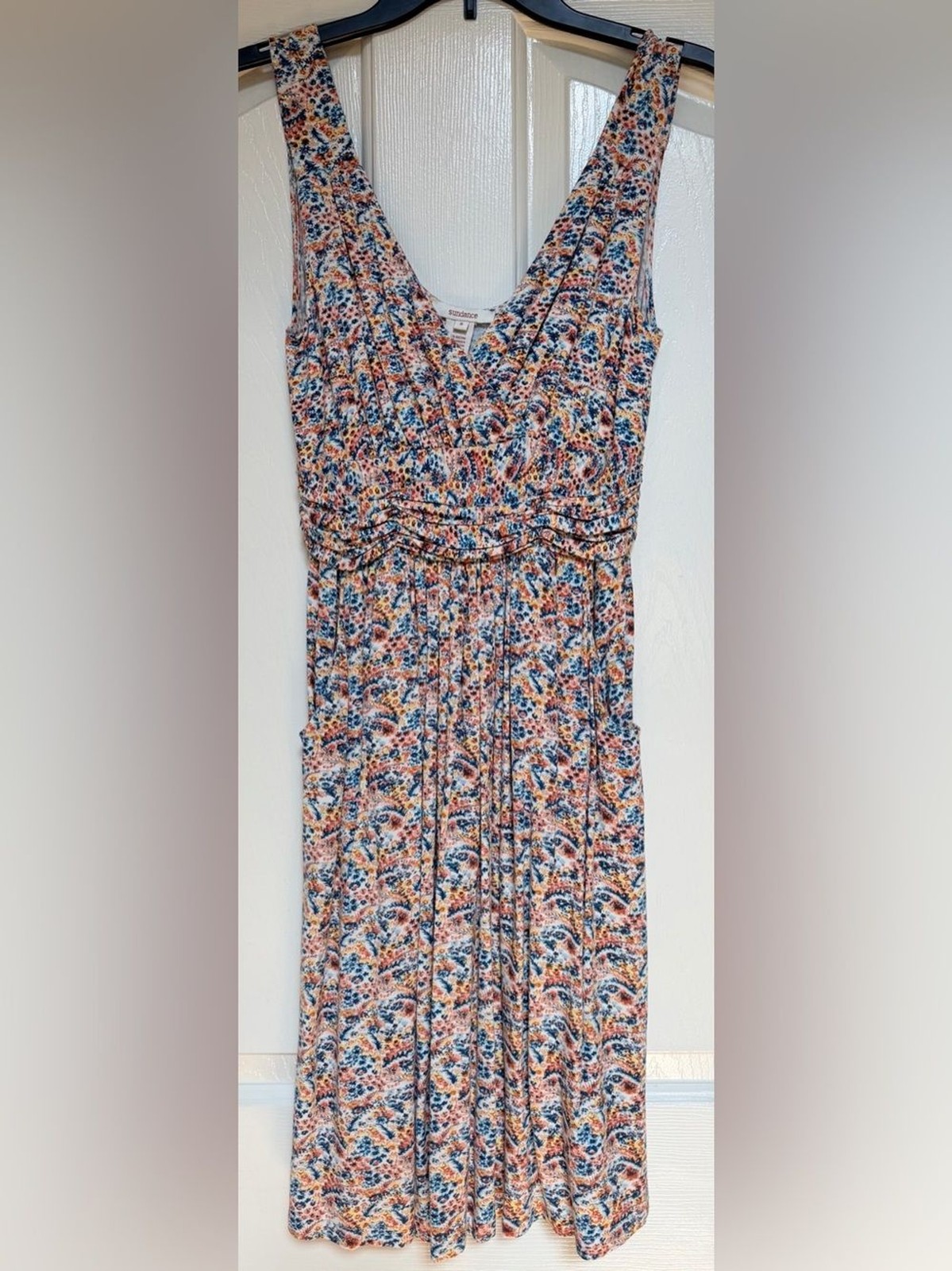 Sundance Floral Sleeveless V-Neck Knee-Length Dress Small Boho Pockets Prairie