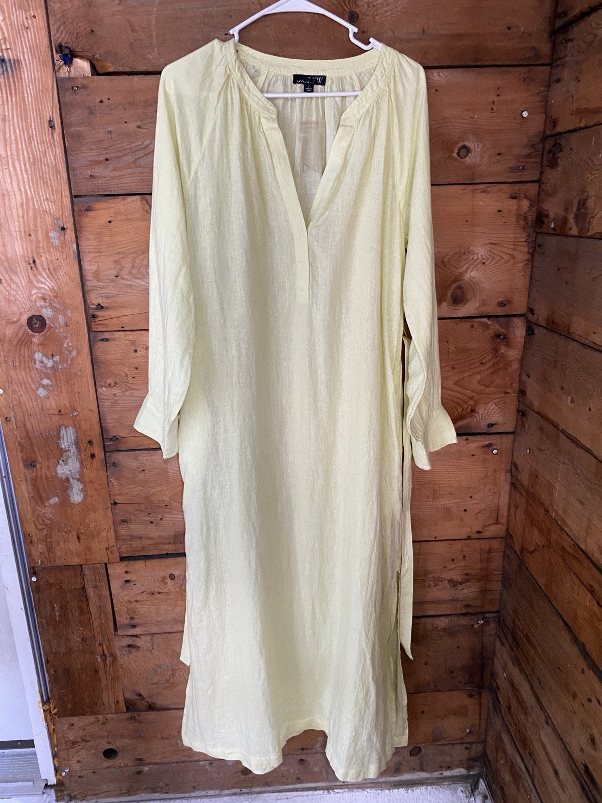 J Crew Linen Cabana Dress Women’s S Lemon Belted Side Slits Pockets