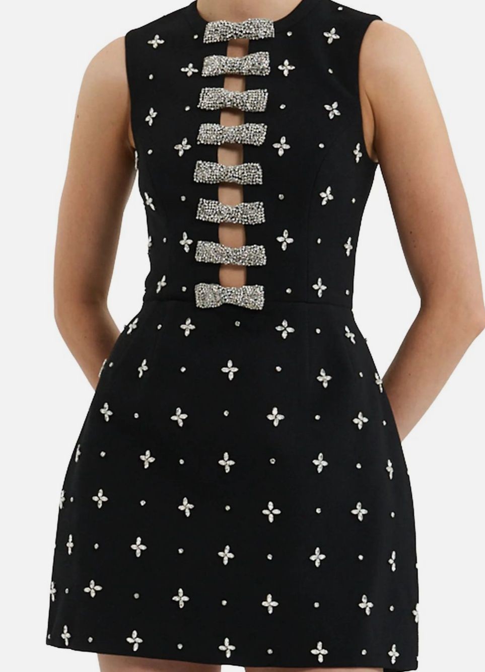 Rebecca Vallance Women’s Black Piper Embellished Bow Crepe Minidress Size 2