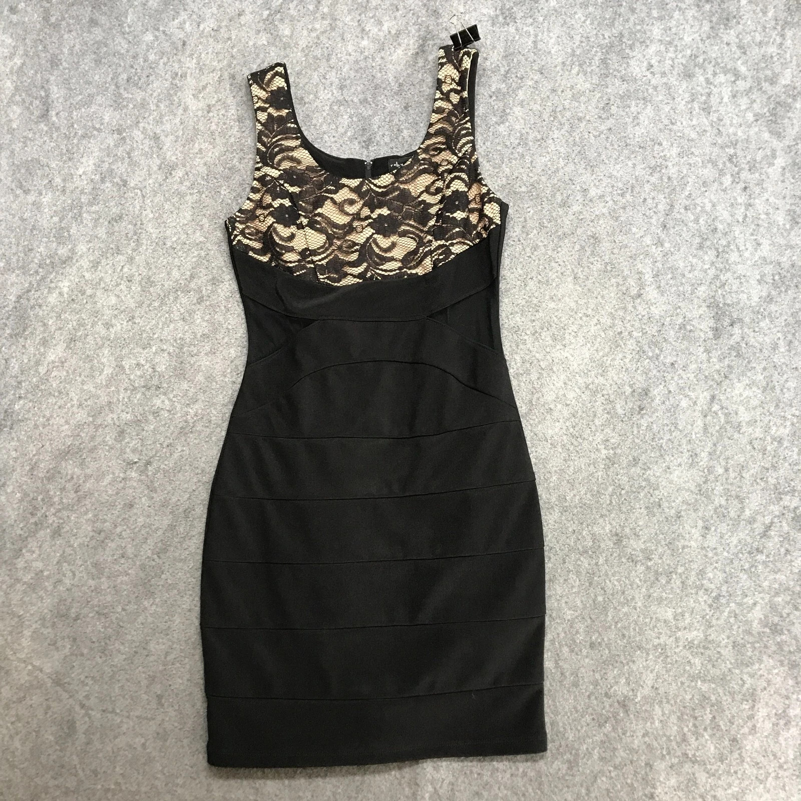 Ruby Rox Dress Womens XS Black Lace Bodice Scoop Neck Curvy Bodycon Sleeveless