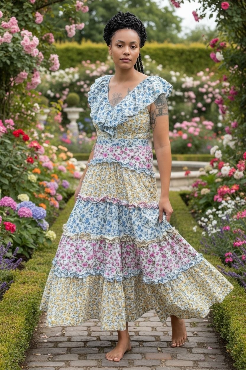 AMARANTE do Brazil Mixed Floral Tiered Maxi Dress Colorful Resort Luxury 6