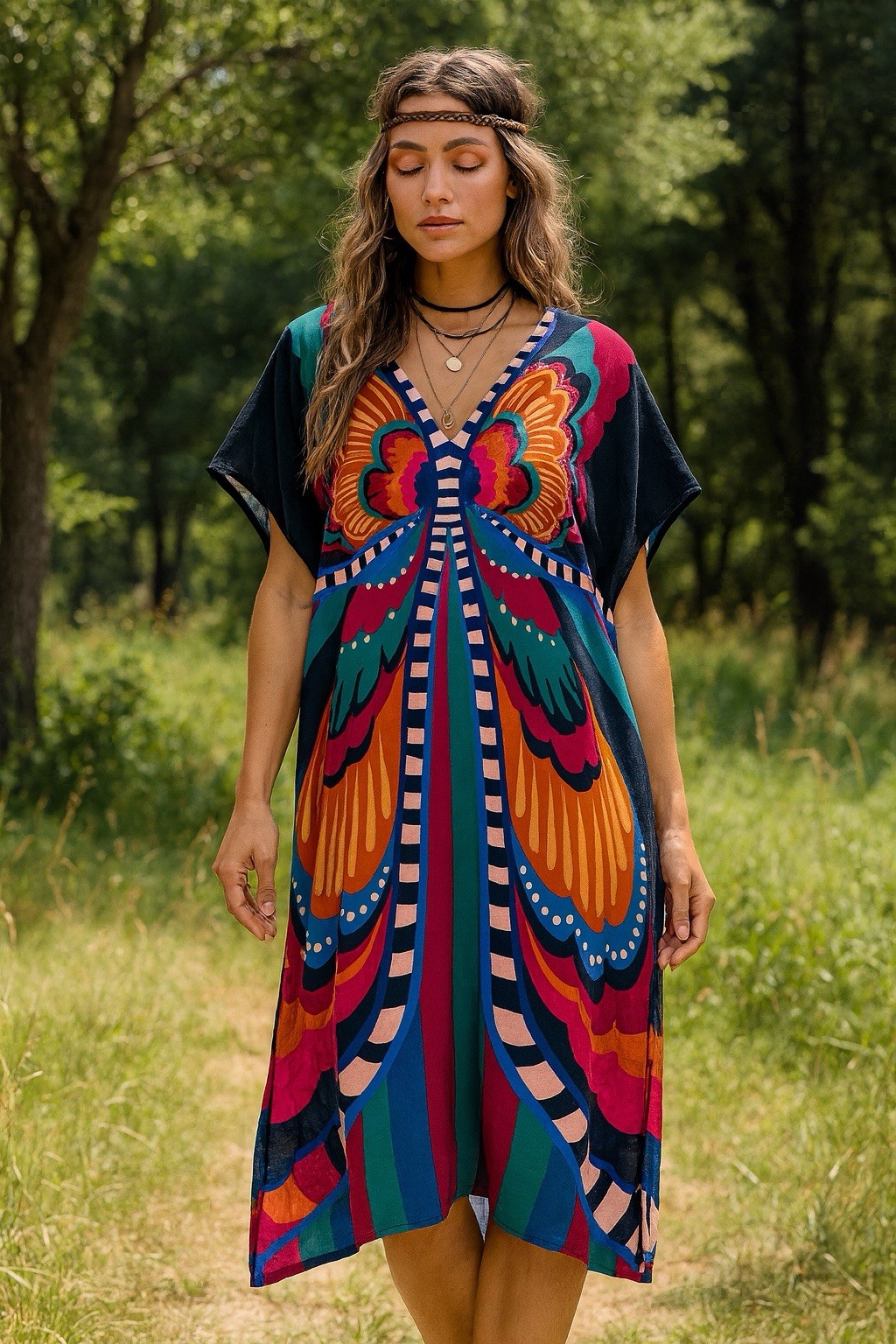 Butterfly Kaftan Kimono Dress Women One Size Boho Hippie Beach Colorful Unique