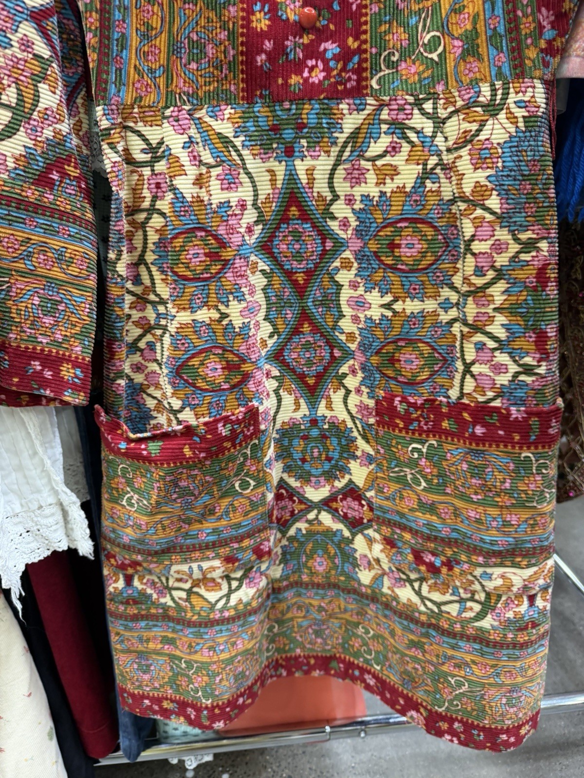 Vintage Women’s Multicolor Floral Overall Dress S/M Knee Length High Neck
