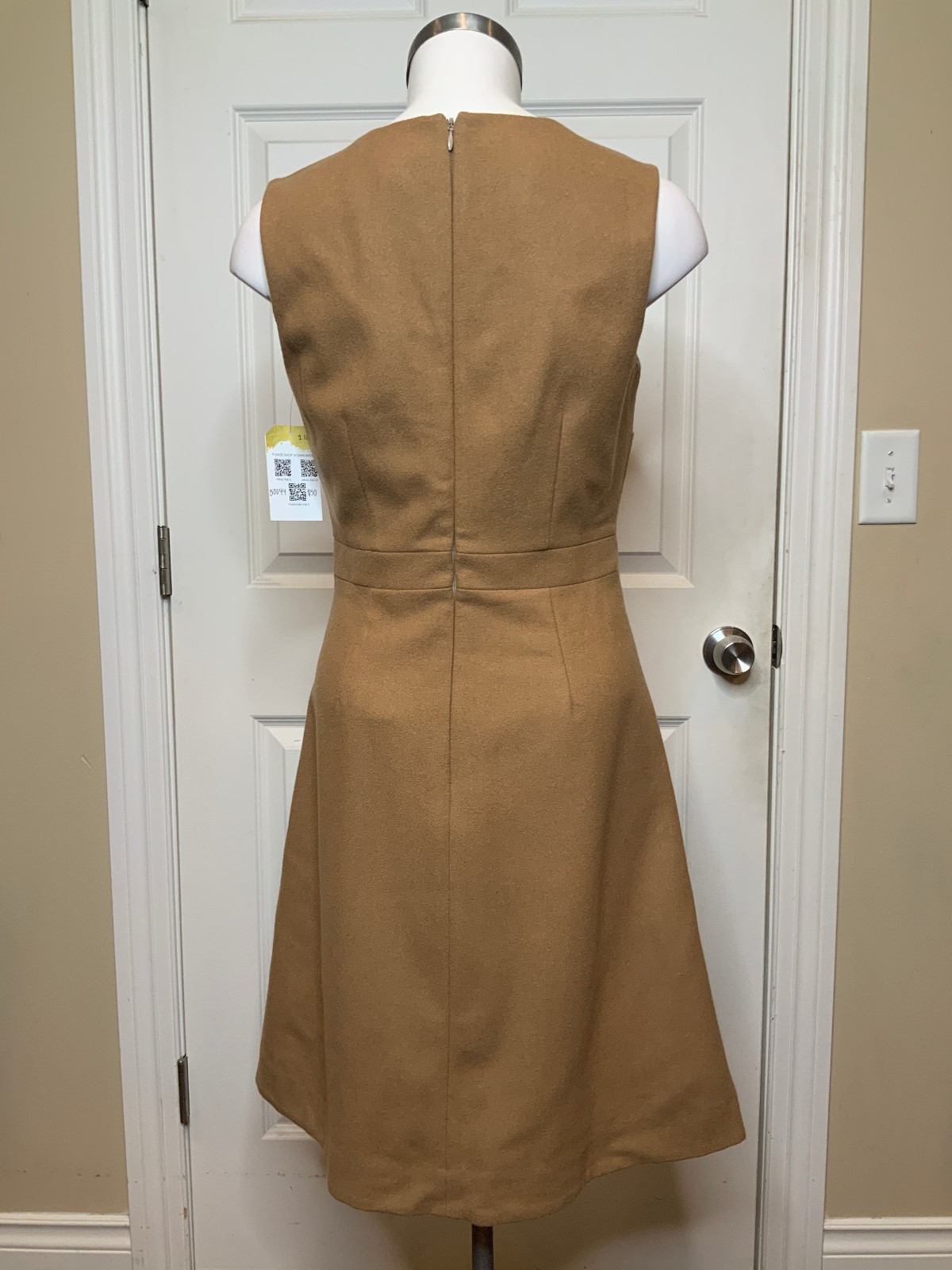 J. Crew Brown Wool Blend High Round Neck Sleeveless A-Line Structured Dress, 2