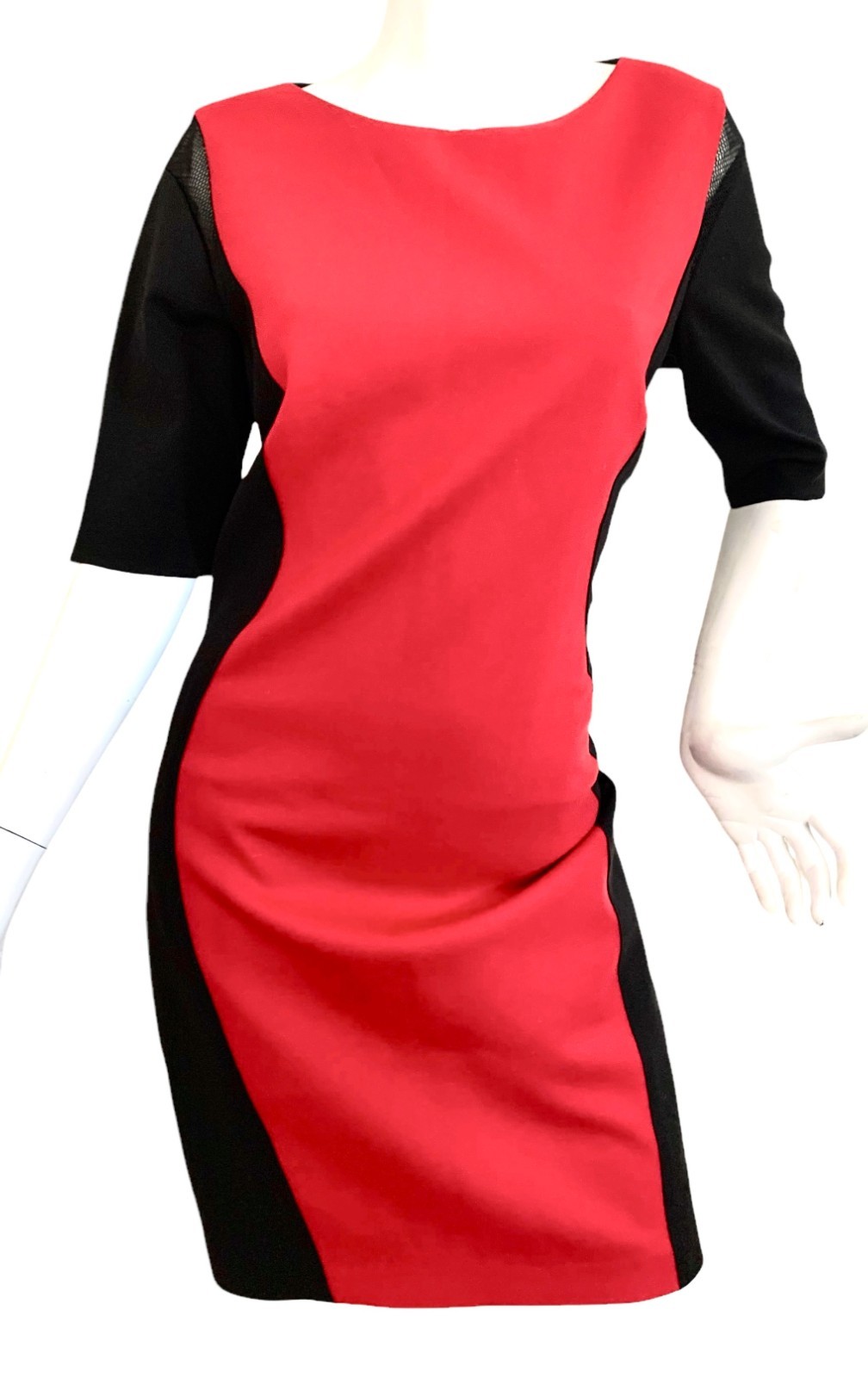 {TAHARI} Dress Colorblock Sz. 12 Red/Black Stretch Lined Polyester/Rayon/Spandex