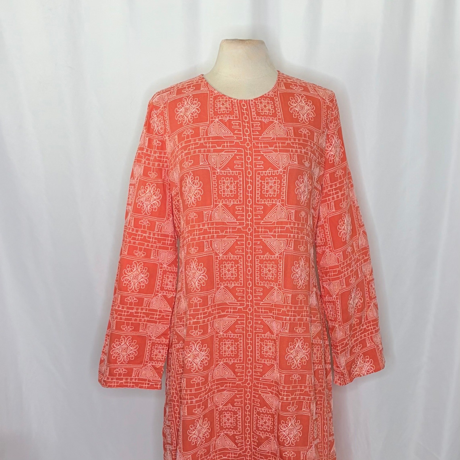 NWT!! ZARA Embroidered Dress Orange Vacation Beach Open Back Blogger Favorite XL