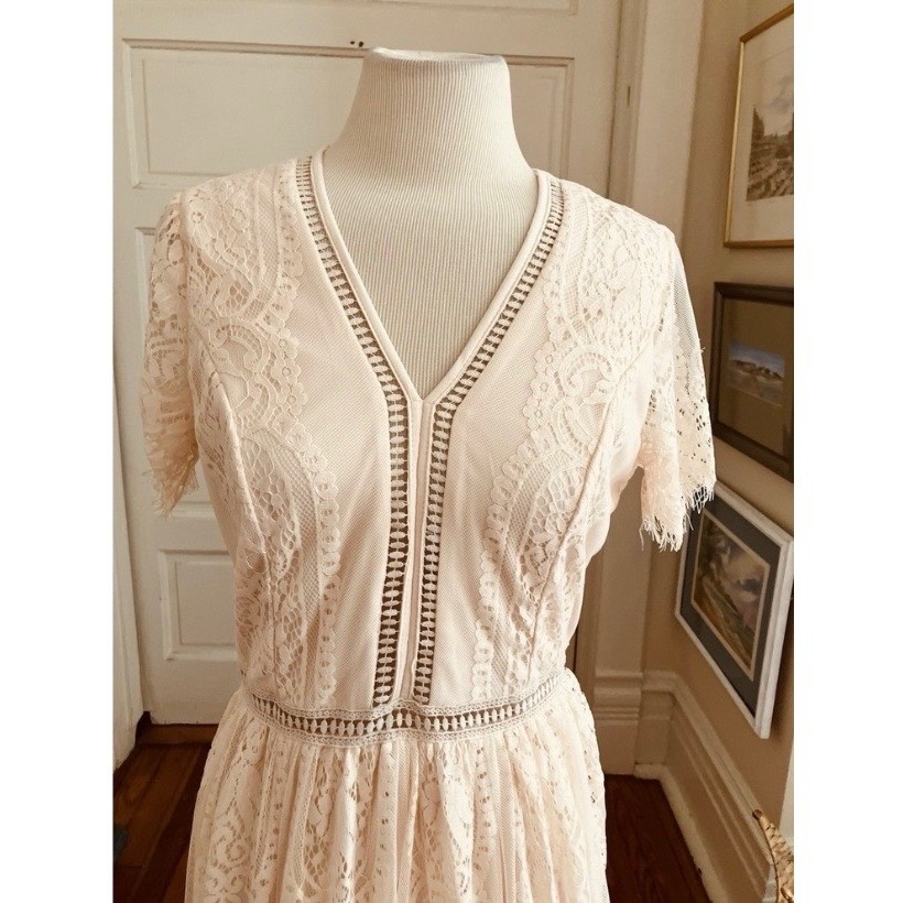 NWT Blencot dress Lace Maxi Short Sleeve peach Boho coastal cowboy Sz m