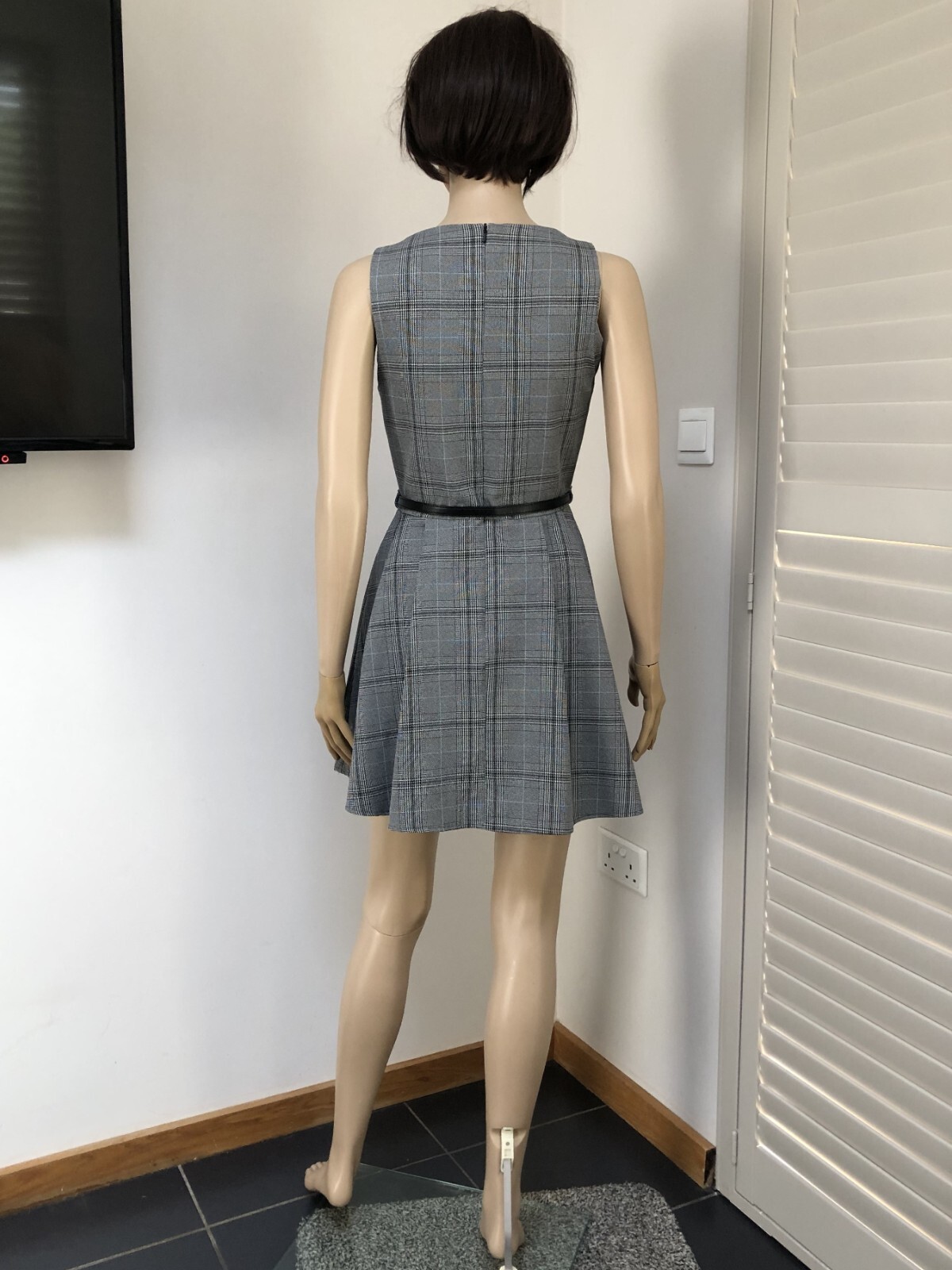 LOVE LABEL Light Grey Tartan Sleeveless Belted Skater City Dress S/M 6-8