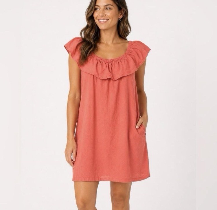 Tommy Bahama St. Lucia Ruffle Linen-Blend Cover-Up Dress Women’s Medium Coral