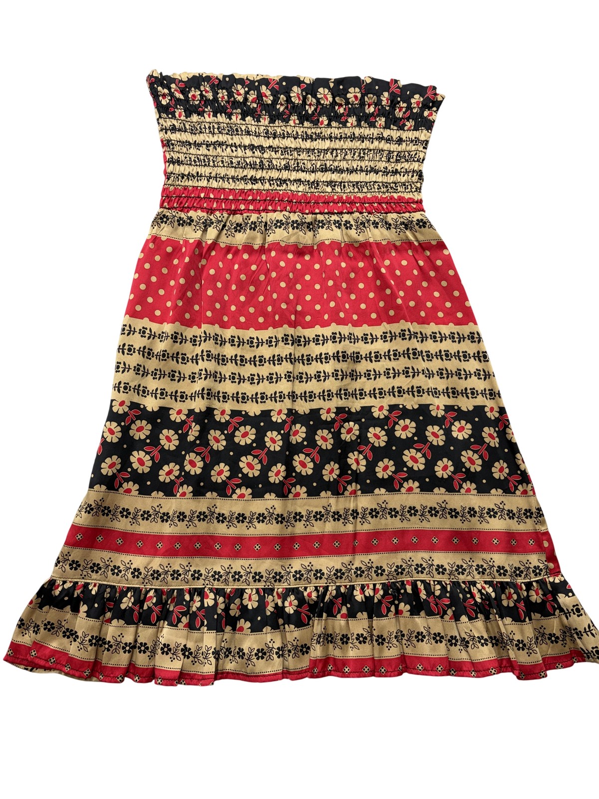 Voom By Joy Han Dress Womens Small Silk Smocked Strapless Floral Boho USA