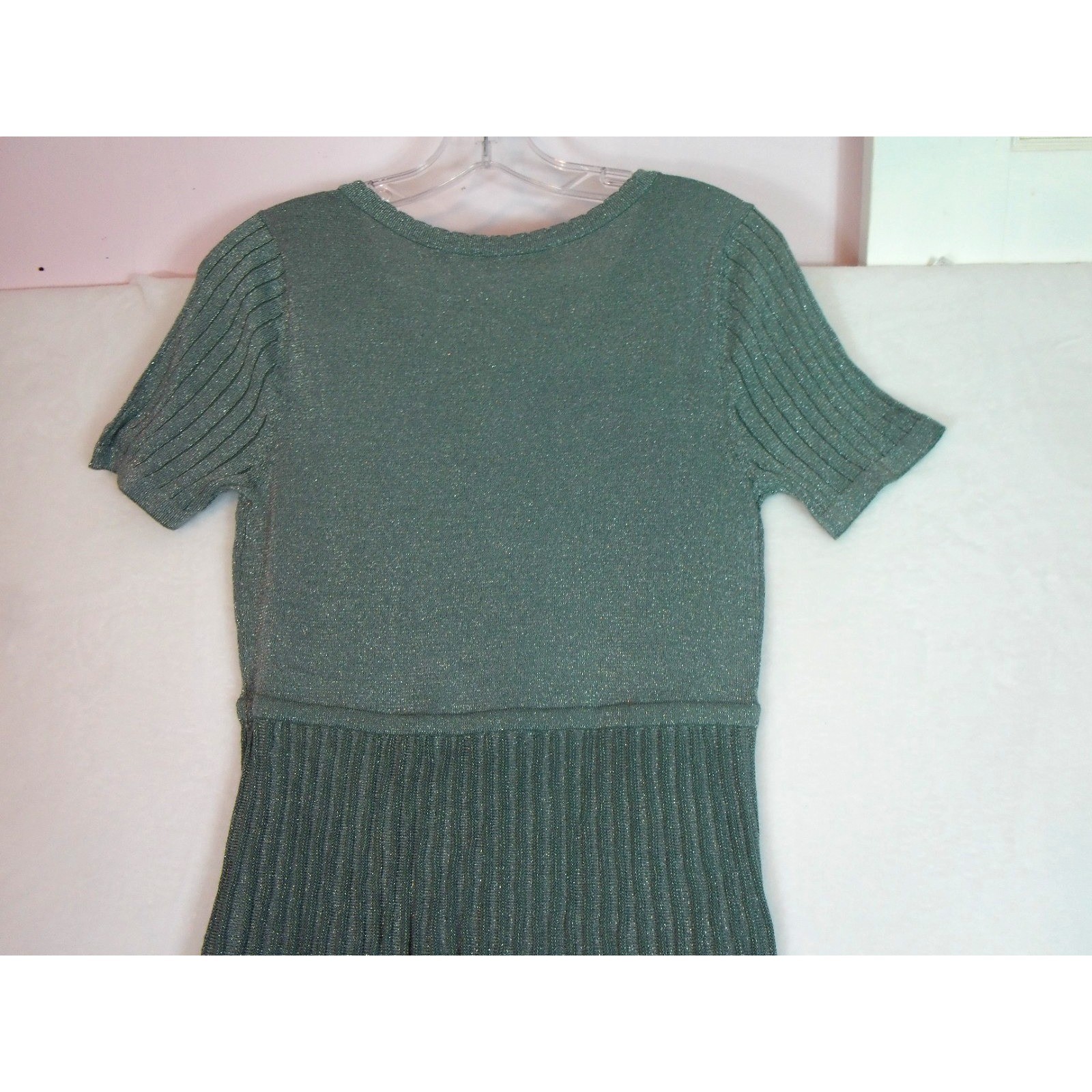 Soft Surroundings Green Silver Metallic Pleats Shimmer Midi Dress Size PS NWT