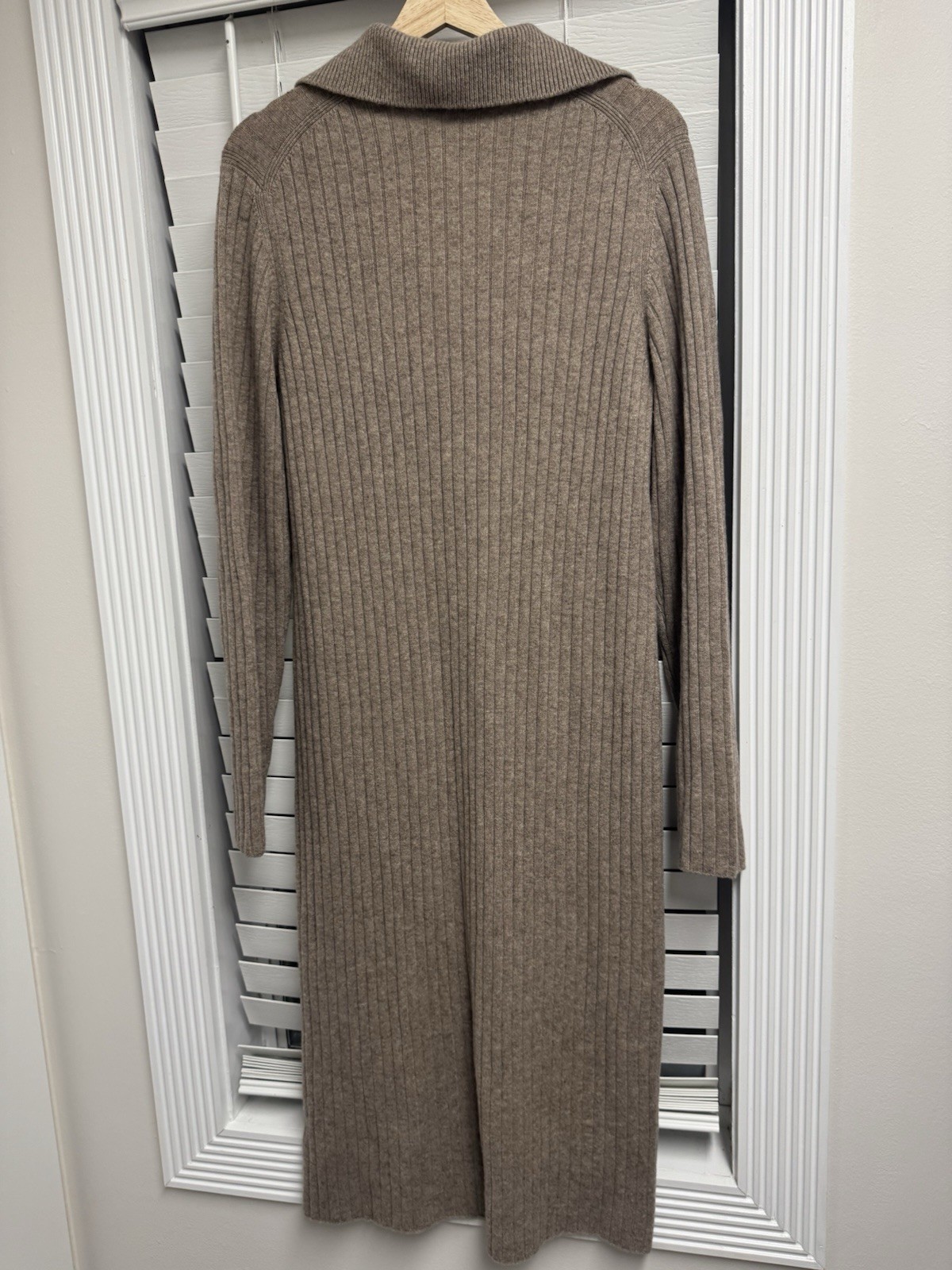 Vince Cashmere Wool Collared Ribbed Sweater Dress Polo Knit Brown Mocha Tan L