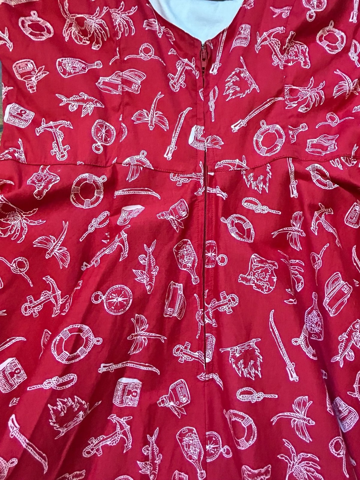 Retro Hell Bunny Red Nautical Print Tie Strap Flare Dress Pinup Swing 40s