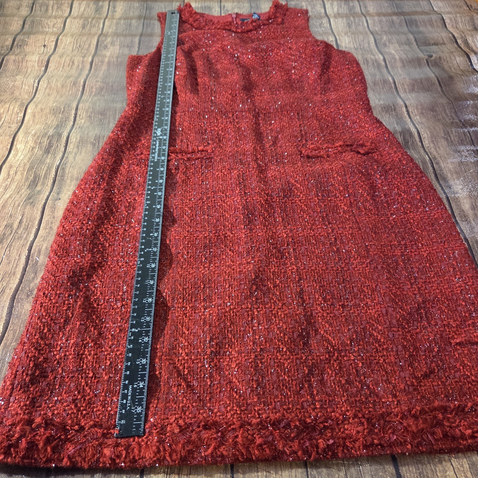 Lands’ End Womens Garnet Tweed Sheath Dress 12 Sleeveless Wool Blend Holiday