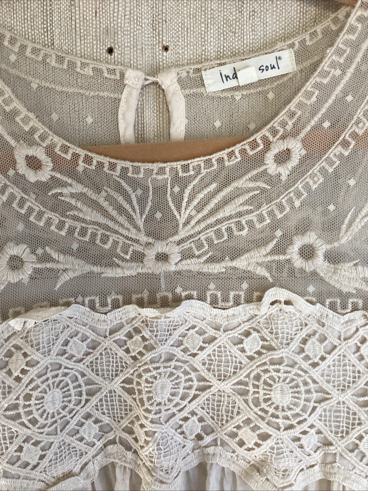 Indigo Soul Ivory Lace Top Sleeveless Dress Lined Keyhole Back Boho Flow Sz L