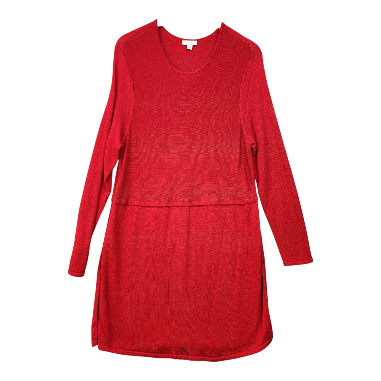 J Jill Sweater Dress LARGE Red Soft Rayon Wool Slit Work Career Church Form Fit