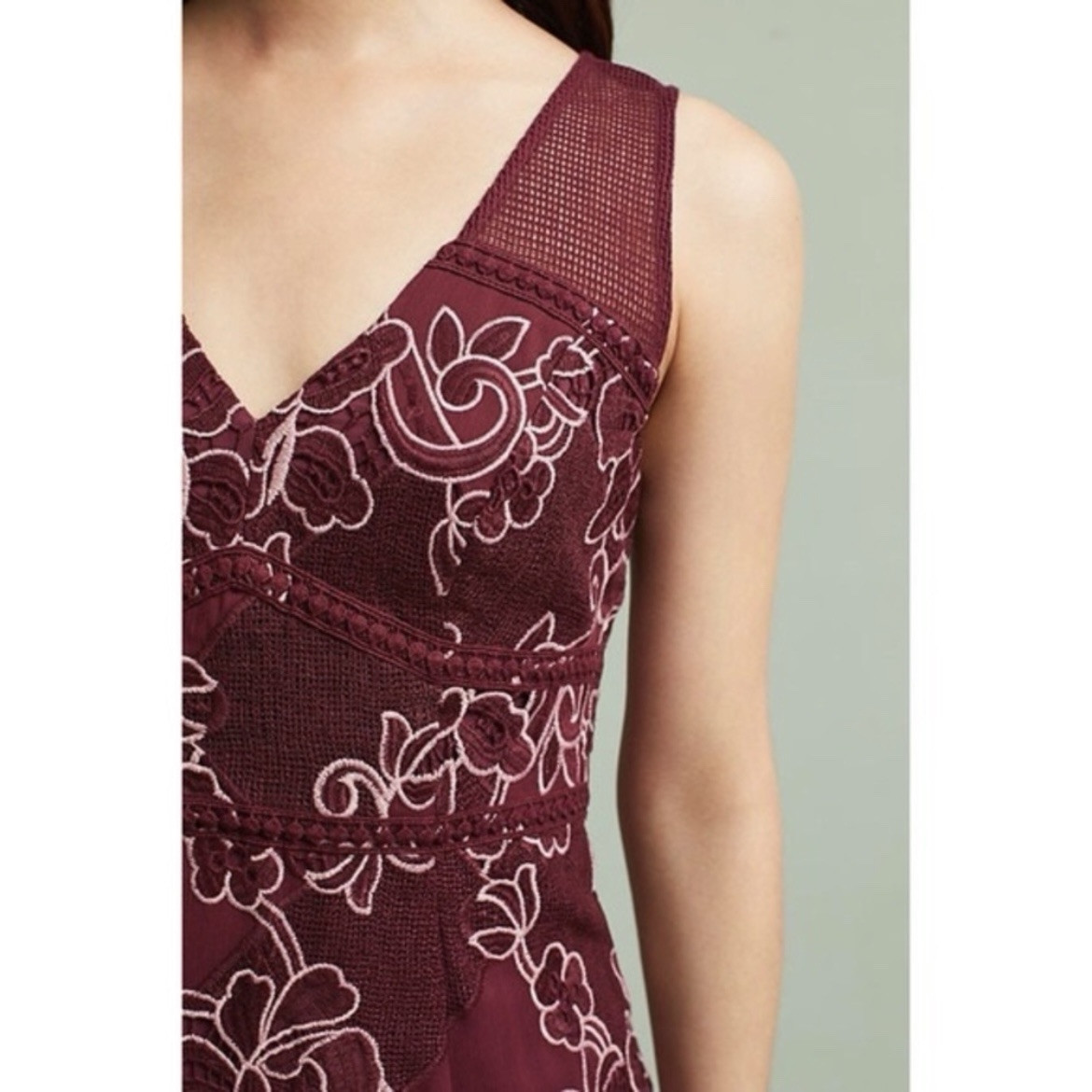 Moulinette Soeurs Ariana Lace Embroidered Sheath Dress Burgundy Pink Sz 6P NWT