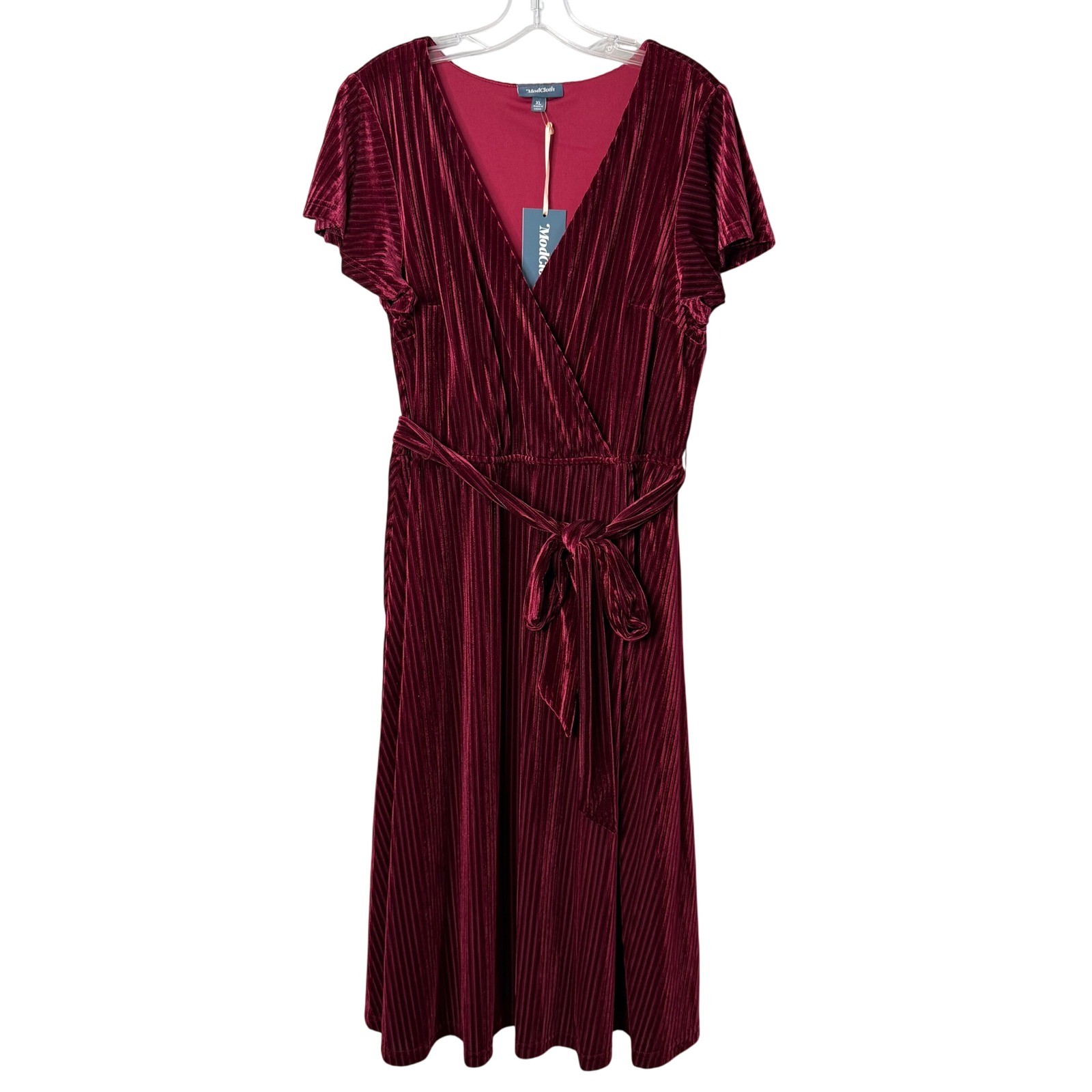Modcloth Midi Dress Womens XL Burgundy Red Velvet Moves Like A Dance Ribbed Boho