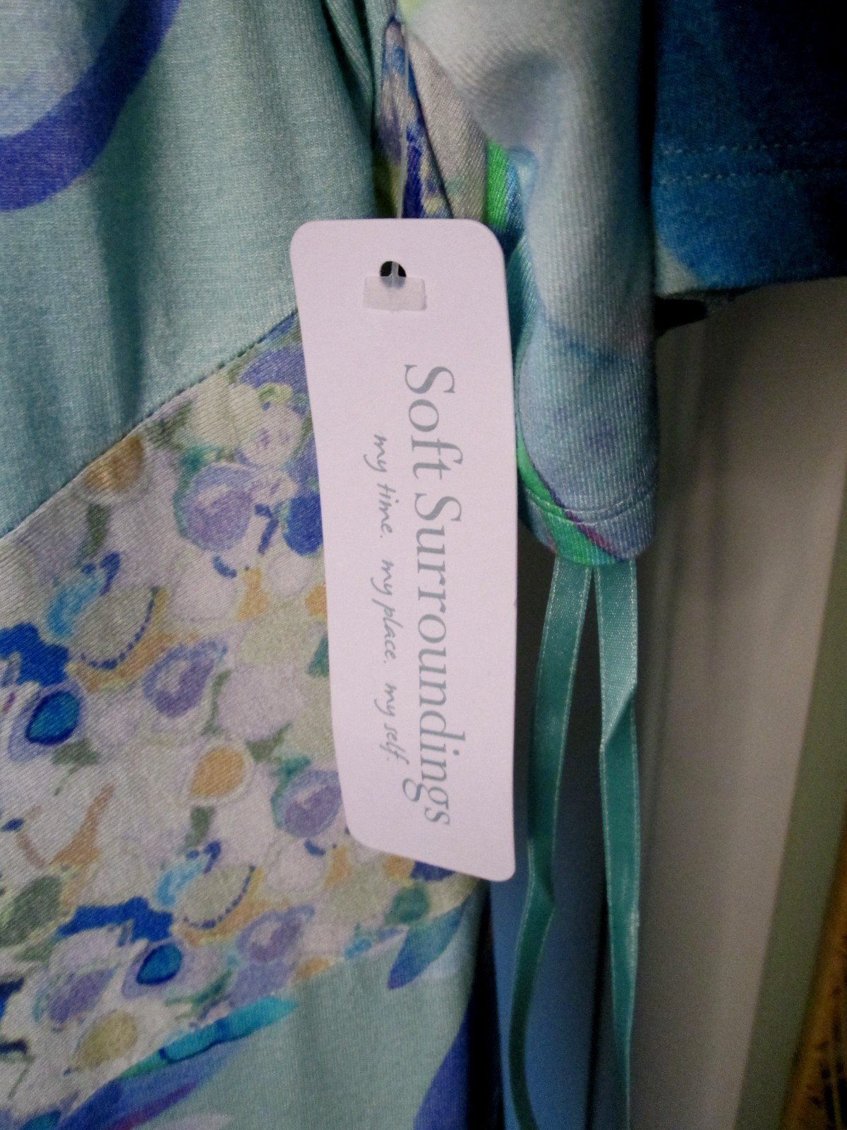 SOFT SURROUNDINGS STELLA ELBOW SLV LONG DRESS PAINTERLY BLUE NWTS! SZ PXL RAYON