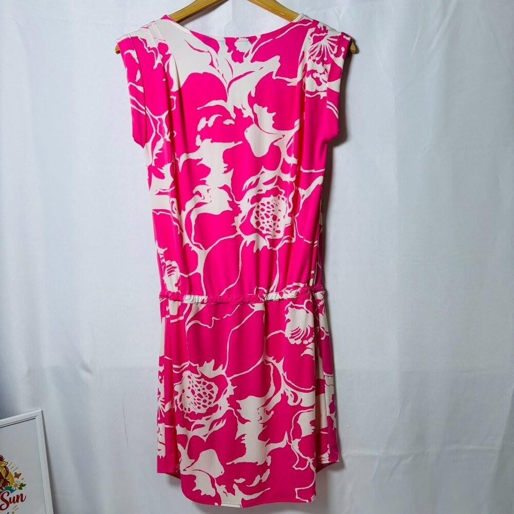 Tori Richard Honolulu Pink Tropical Floral Drawstring Dress XS Resort V-Neck